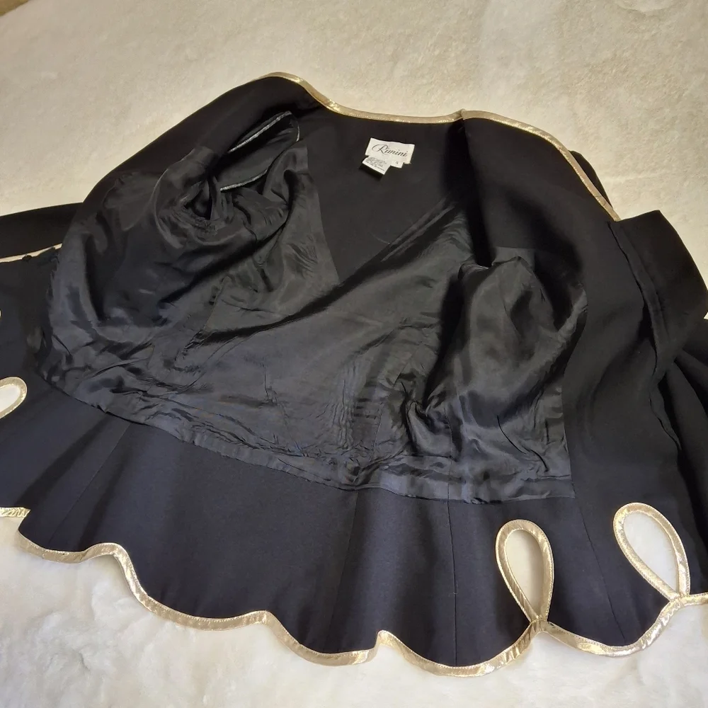 Vintage Rimini Black with Gold Trim Long Sleeve Blazer   Women Size 4 - Picture 9 of 16